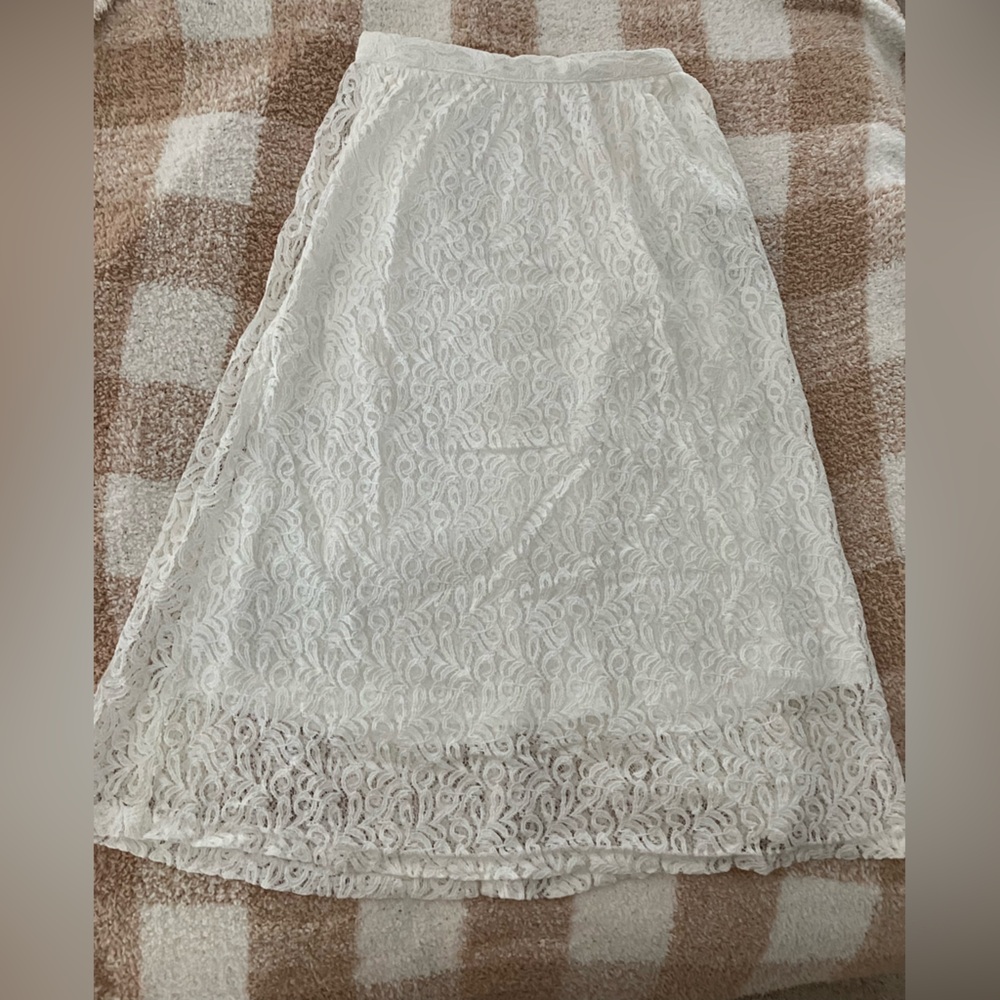 Amisu White Lace Midi Wedding Skirt/ Summer Skirt